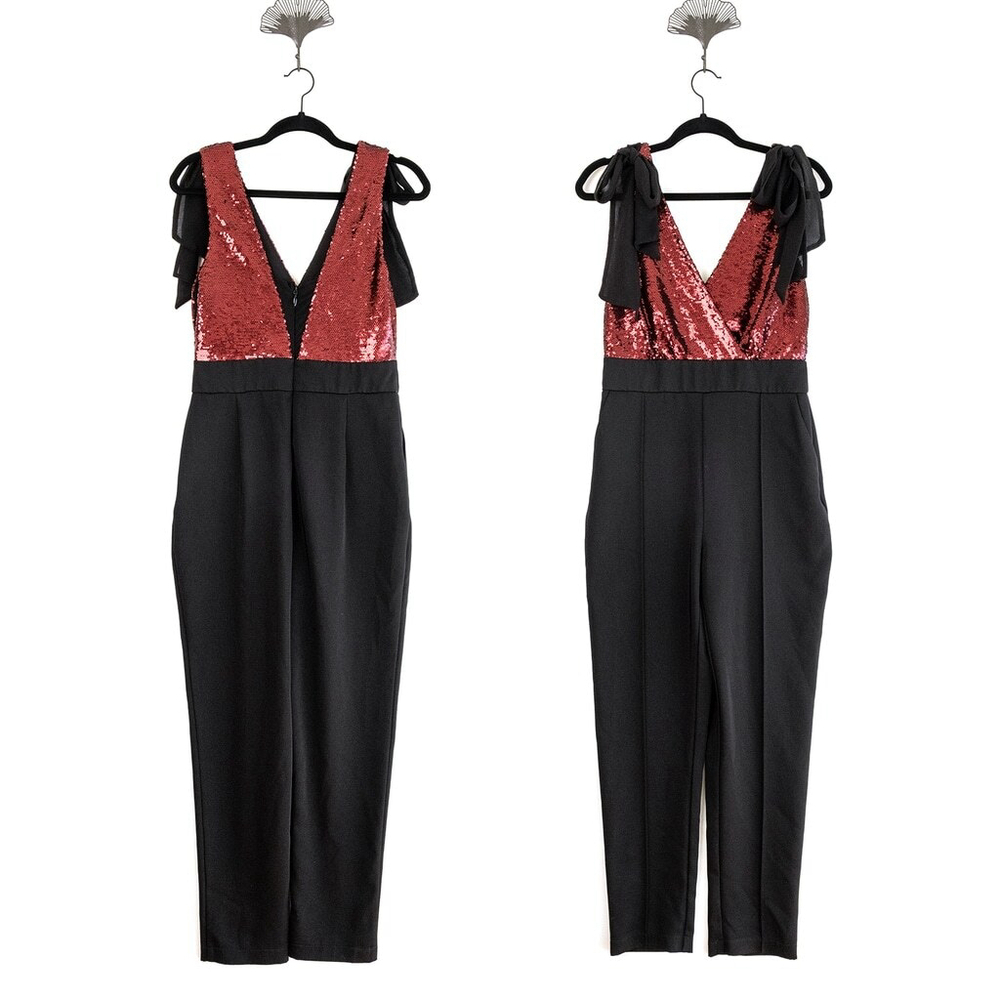 Harlyn Sequin Top Jumpsuit with Bows Women's Black and Red $182 - Size XS - Picture 4 of 14